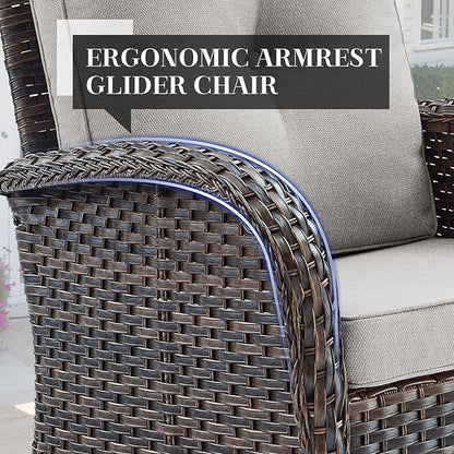 HUMMUH 7-Piece Outdoor Patio Furniture with Fire Pit Set,Wicker Patio Sofa Set Outdoor Rocking Chairs with Ottomans for Backyard,Poolside,Deck