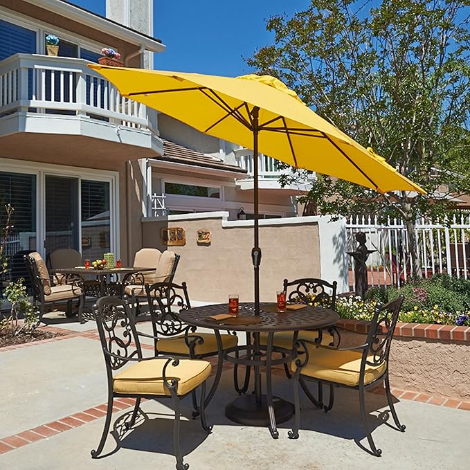 California Umbrella 7.5' Round Aluminum Outdoor Deck, Pool or Patio Umbrella, Crank Lift, Auto Tilt, Bronze Pole, Lemon
