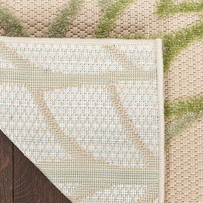 Nourison Home Aloha Tropical Indoor/Outdoor Ivory Green 5'3" x 7'5" Area Rug, Easy Cleaning, Non Shedding, Bed Room, Living Room, Dining Room, Backyard, Deck, Patio (5x7)