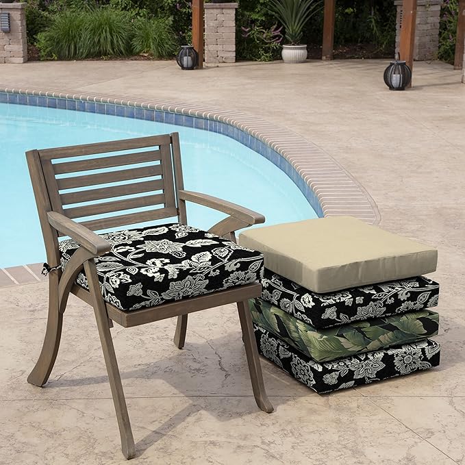 Arden Foam Outdoor Seat Cushions (2-Pack), 19 x 19, Premium High-Density Foam, Never Flattens, Weather-Proof for Outdoor Chairs Ashland Black Jacobean