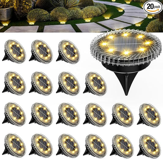 PATIOWIN 20 Pack Small Solar Ground Lights, Pathway Lights Waterproof, Outdoor Solar Light for Garden, Driveway, Walkway, Backyard (Warm White)