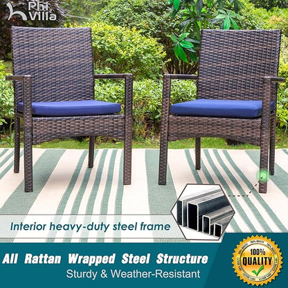 PHI VILLA 9 Piece Large Outdoor Dining Table Set for 8, Expandable Rectangular Steel Dining Table & Cushioned Rattan Wicker Chairs, Dining Furniture Set for Patio, Deck, Yard