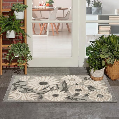 Nourison Home Aloha Indoor/Outdoor Beige 2'8'' x 4' Area-Rug, Easy-Cleaning, Non Shedding, Bed Room, Living Room, Dining Room, Backyard, Deck, Patio (3x4)
