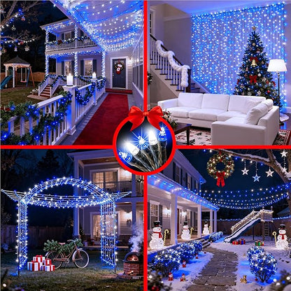 340 LED 90FT Christmas String Lights Outdoor, 12 Pro Modes and Timer Memory & Brightness, Plug in Outdoor Waterproof Clear Wire Twinkle Light for for Xmas Yard Tree Wedding Party Decor (Blue & White)