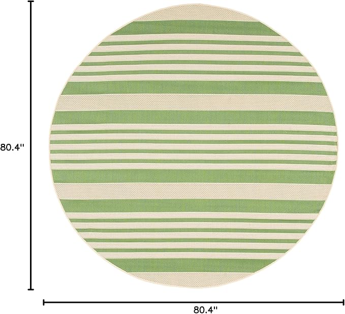 SAFAVIEH Washable Rug Outdoor Courtyard Collection - 6'7" Round, Green & Beige, Non-Shedding & Easy Cleaning, Ideal for Patio, Backyard, Mudroom (CY6062-244)