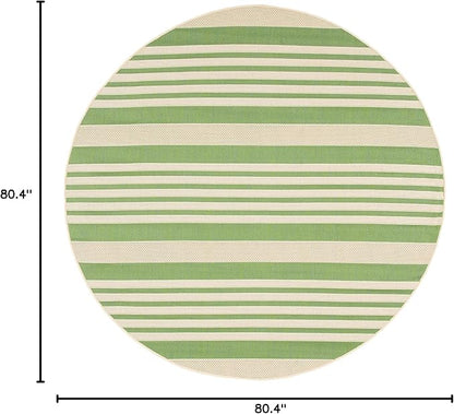 SAFAVIEH Washable Rug Outdoor Courtyard Collection - 6'7" Round, Green & Beige, Non-Shedding & Easy Cleaning, Ideal for Patio, Backyard, Mudroom (CY6062-244)