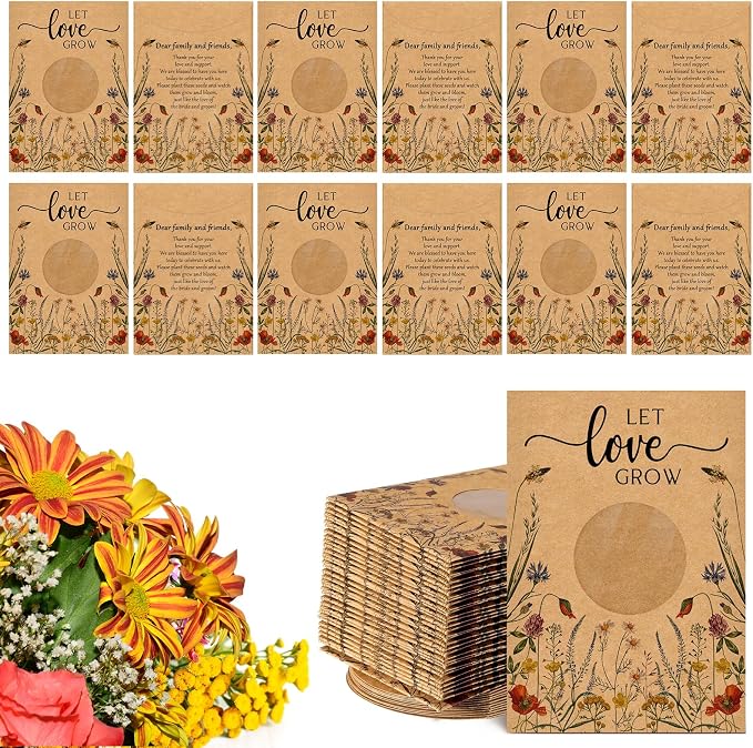 Fumete 150 Pcs Let Love Grow Seed Packets Cool Wedding Favors for Guests Kraft Envelope Kraft Bag with Window Flower Resealable Seed Storage Packets for Wedding Party Favors Bridal Shower
