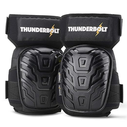 Thunderbolt Knee Pads for Men Construction Knee Pads for Work for Men and Women with Double Gel for Gardening Flooring Roofing Heavy Duty with Extra Thick Foam and Strong Adjustable Non-Slip Straps-Black
