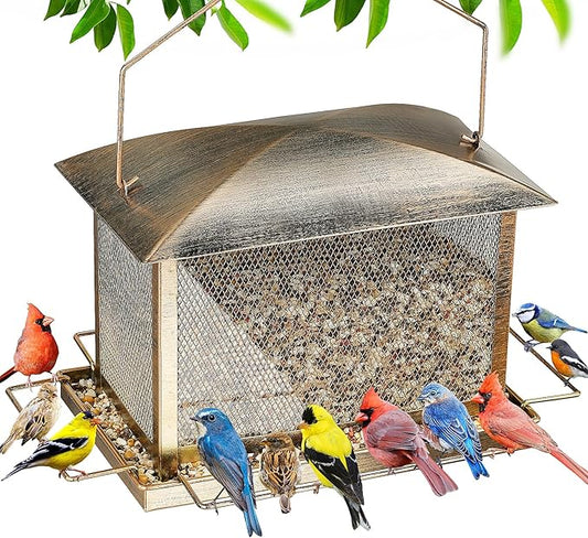 Bird Feeder, Heavy Duty Metal Bird Feeders for Outdoor Hanging, Wild Birdfeeder with Lid Buckle for Garden Yard Outside Backyard, 6LB Large Capacity