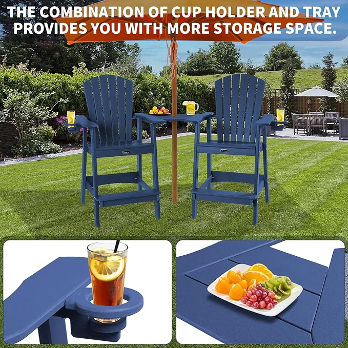 FUNBERRY Tall Adirondack Chair, All Weather High Top Balcony Chairs with Cup Holder