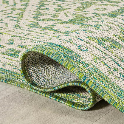 JONATHAN Y Medallion Weave Indoor Outdoor Area Rug 3X5 Cream/Green, Sinjuri Textured for Backyard, Patio, Porch, Easy-Cleaning, High Traffic, Pet-Friendly, Non-Shedding (SMB101H-3)