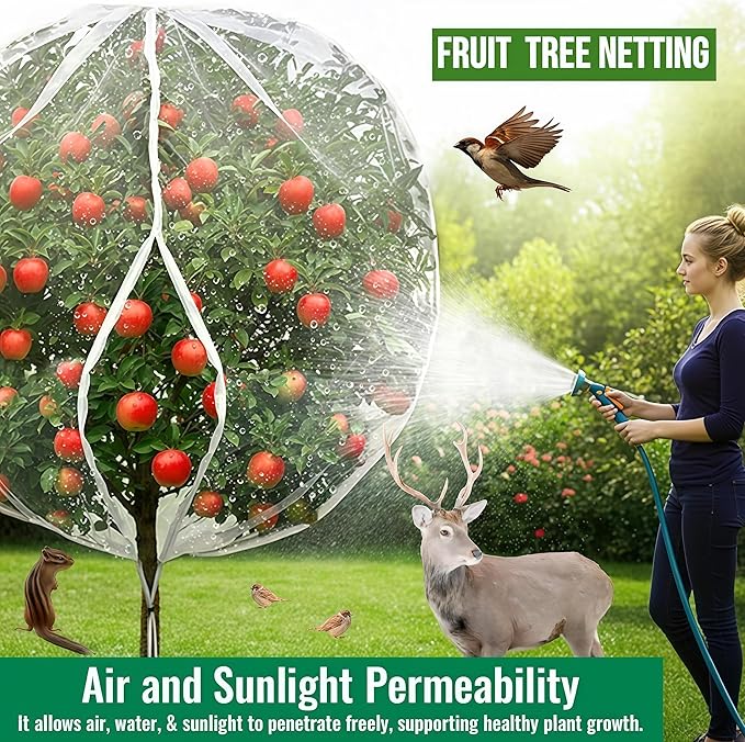 Drawstring & Zipper Fruit Tree Netting Cover (4 Pack 7.3×6Ft) - Reusable Bird Netting for Blueberry Bushes, Anti-Cicada/Deer/Squirrel Large Plant Protection Net