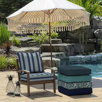 Arden Outdoor Deep Seat Cushion Set, 24 in x 24 in, Weather-Proof, Rain-Proof, Fade Resistant Patio Cushion for Chair, Sofa, and Couch Sapphire Aurora Blue Stripe