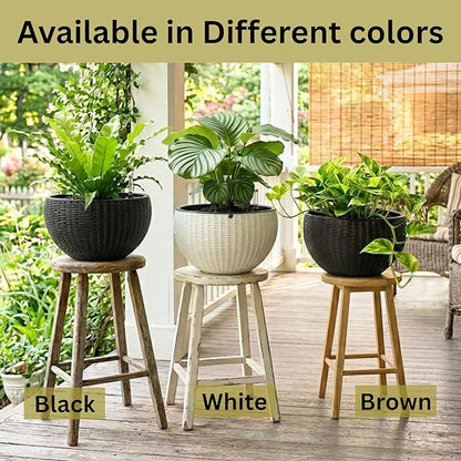 LaLaGreen Hanging Planters for Indoor Plants (11 Inch, 4 Pack) Self-Watering Round Rattan Style Flower Pots with Water Level Indicator, Black Metal Chain Hanging Baskets for Porch Garden Balcony Decor