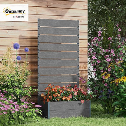 Outsunny Raised Garden Bed with Trellis for Climbing Plants, Planter Box with Self Draining Gap, Freestanding Trellis Planter for Outdoor, Patio, Deck, 28.25" x 15" x 59", Gray