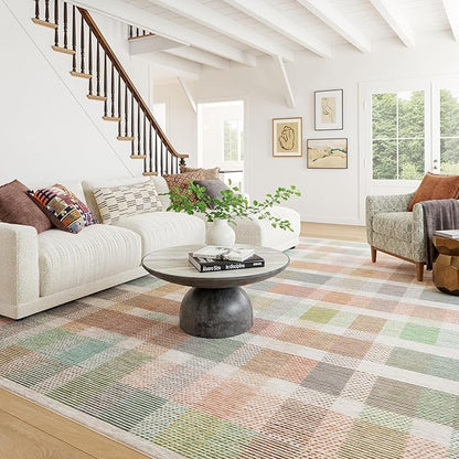 Dash & Albert Chanan Plaid Multi Machine Washable Rug, 6 X 9 Feet, Multicolored/Ivory Plaid Pattern