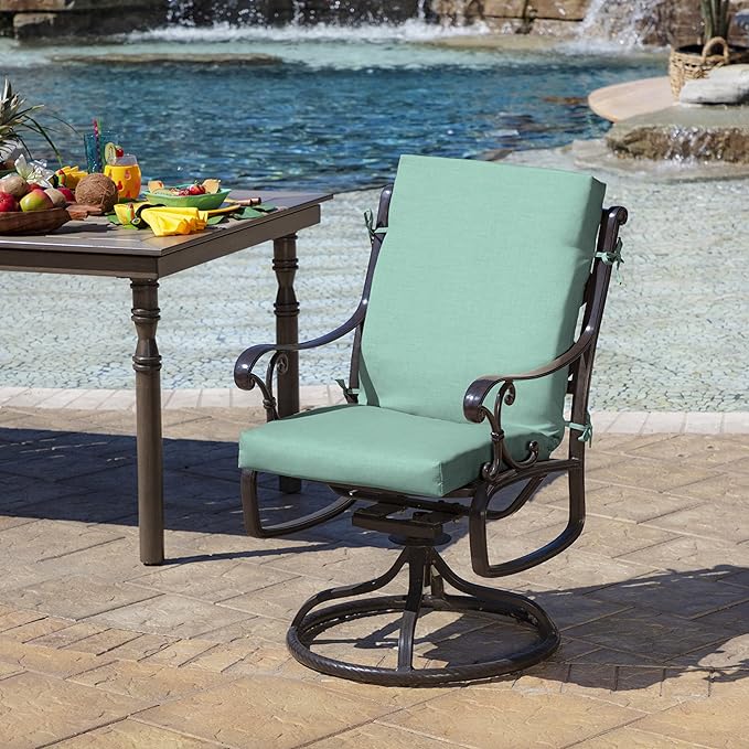 Arden 4-Pack Outdoor Patio Dining Chair Cushion, 20x44, Rain-Proof Seat Pad, Fade-Resistant Outdoor Cushion Aqua Leala