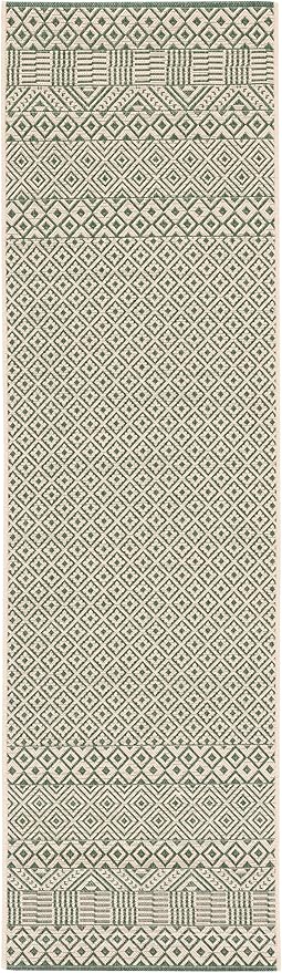SAFAVIEH Washable Rug Outdoor Courtyard Collection - 2'3" x 8' Runner, Dark Green & Beige, Non-Shedding & Easy Cleaning, Ideal for Patio, Entryway, Mudroom, Hallway, Kitchen (CY6235-32212)