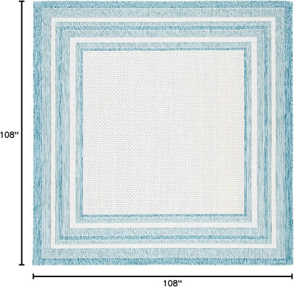 SAFAVIEH Washable Rug Outdoor Courtyard Collection - 9' Square, Ivory & Aqua Blue, Non-Shedding & Easy Cleaning, Ideal for Patio, Backyard, Mudroom (CY8475-53612)