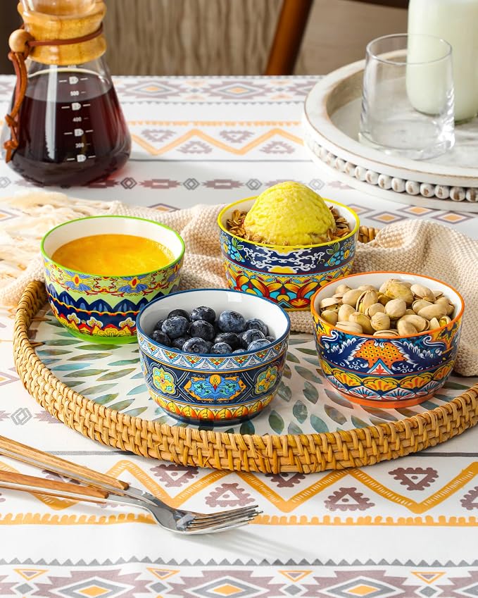 vancasso Ramekins 8 oz Oven Safe, Bohemian Style Creme Brulee Ramekin Set of 6, Porcelain Souffle Dishes Pudding Custard Cups for Baking Ramiken Bowls for Ice Cream