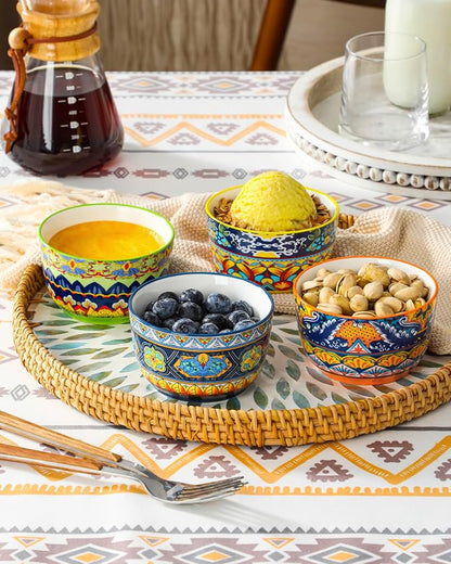 vancasso Ramekins 8 oz Oven Safe, Bohemian Style Creme Brulee Ramekin Set of 6, Porcelain Souffle Dishes Pudding Custard Cups for Baking Ramiken Bowls for Ice Cream
