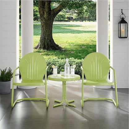 Crosley Furniture Griffith 3-Piece Outdoor Chair and Side Table Set, Retro Metal Bistro Patio Sets for Porch, Key Lime