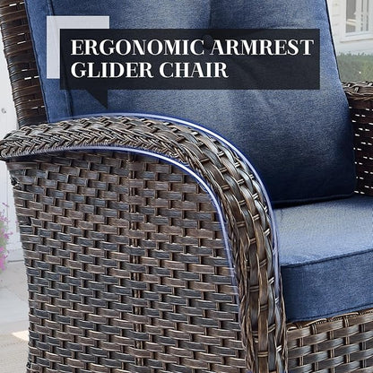 HUMMUH 7-Piece Outdoor Patio Furniture with Fire Pit Set,Wicker Patio Sofa Set Outdoor Rocking Chairs with Ottomans for Backyard,Poolside,Deck