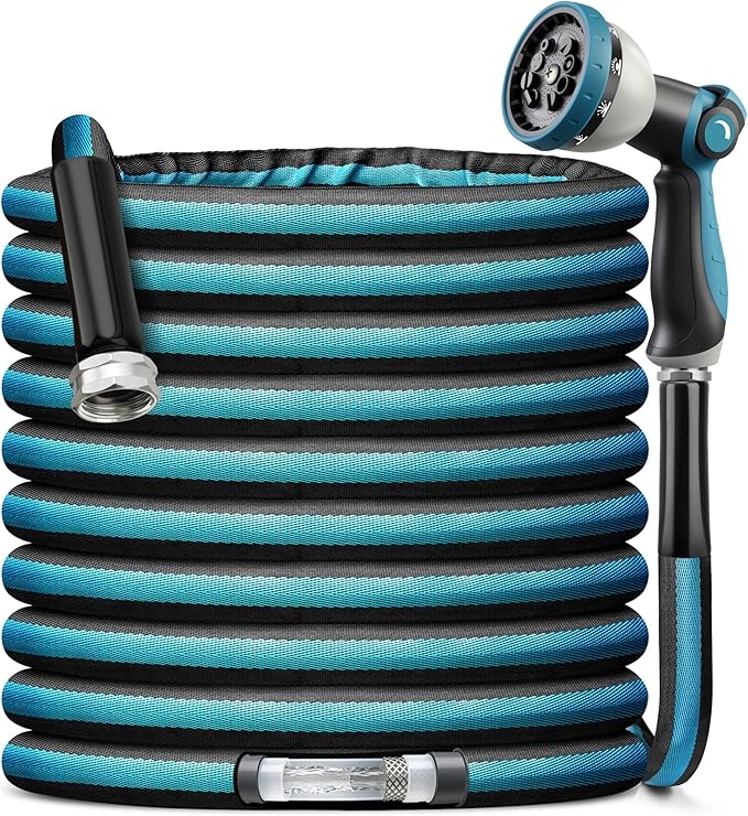 Garden Hose Water Hose 75ft Lightweight Flexible, Kink-Free Outdoor Heavy Duty 3/4" Rustproof Metal Fittings, 10-Pattern 360° Rotating Spray Nozzle for Yard Lawn Car Wash