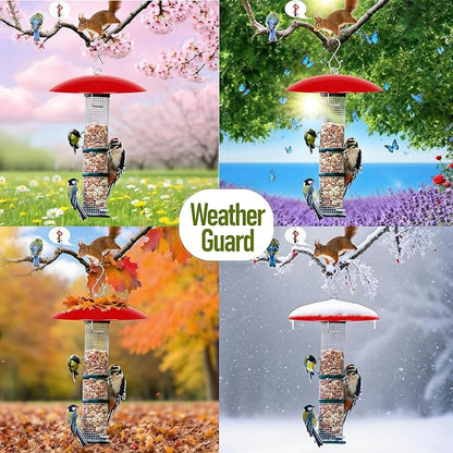 8-Inch Mini Rain Guard for Hummingbird Feeder,Bird Feeders Shade Dome Guard,Squirrel Baffle for Hanging Feeder in the Outdoors (Red), 4 Pack