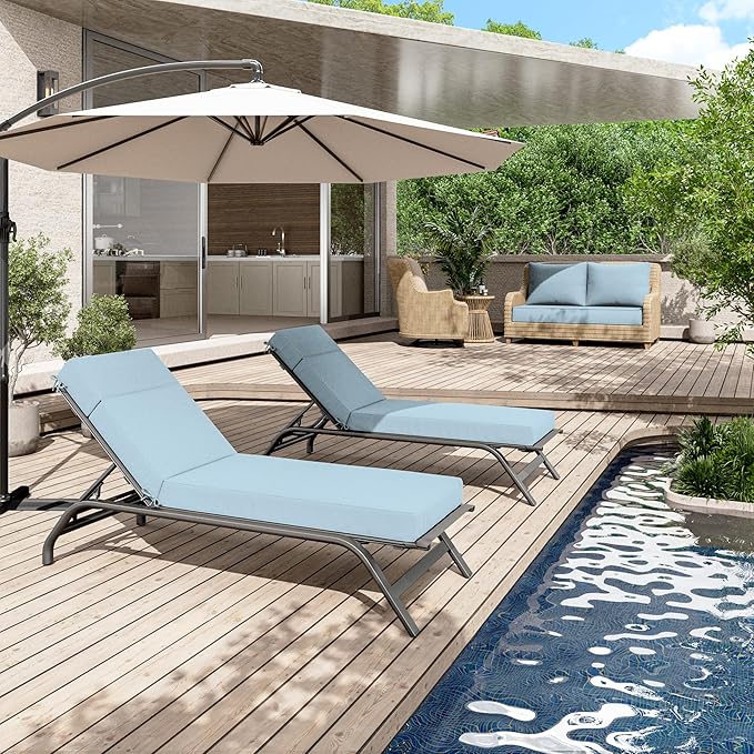 2 Pcs Chaise Lounge Cushions Outdoor, 72" L X 21" W X 4" D Lounge Chair Cushions for Outdoor Furniture, High-Density Foam Patio Chaise Cushion-Waterproof Fade-Resistant ThickPatio lounge chair cushion
