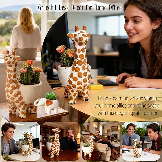 Large 9.65‘‘ Ceramic Giraffe Planter Pot-Animal Shaped Flower Pot Planter for Indoor/Outdoor Succulent/Cactus/Bonsai-Garden Office Home Decor for Living Room,Kitchen Desk-Plant Lovers Gift