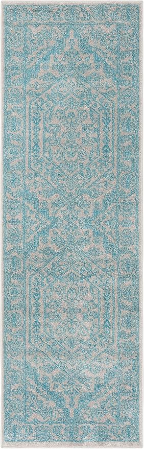 SAFAVIEH Adirondack Collection Runner Rug - 2'6" x 8', Light Grey & Teal, Oriental Medallion Design, Non-Shedding & Easy Care, Ideal for High Traffic Areas in Living Room, Bedroom (ADR108L)
