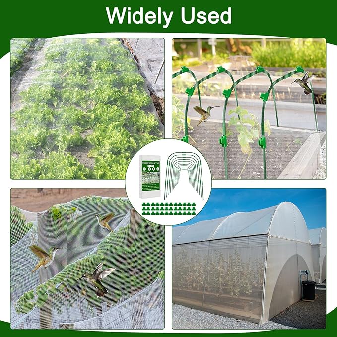 10 x 50ft Garden Netting Kit with 12 Hoops & 36 Clips, Ultra-fine Mesh Grow Tunnel for Raised Bed Vegetable Protection, Durable Pest Barrier for Garden Plants