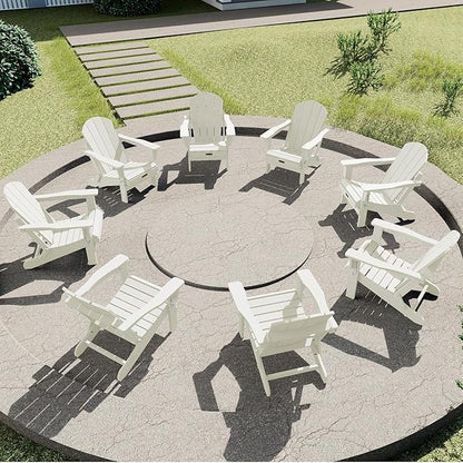 SERWALL Folding Adirondack Chair Set of 2, All Weather Patio Chair with Wood Texture, Fire Pit Chairs for Outdoor - White