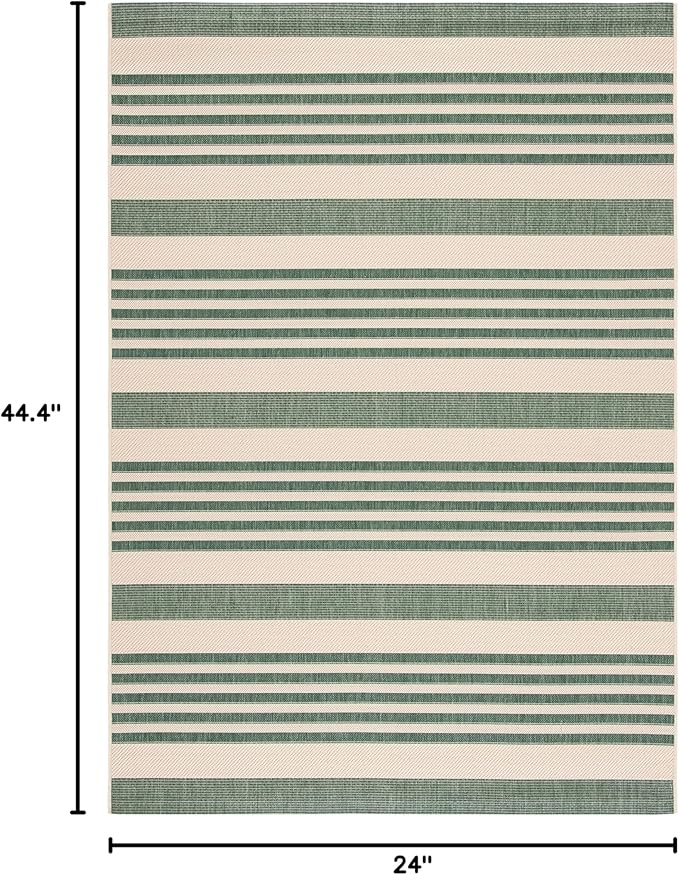 SAFAVIEH Courtyard Collection 2' x 3'7" Beige/Dark Green CY6062 Nautical Coastal Stripe Indoor/ Outside Waterproof Easy cleansingPatio Backyard Mudroom Accent Mat