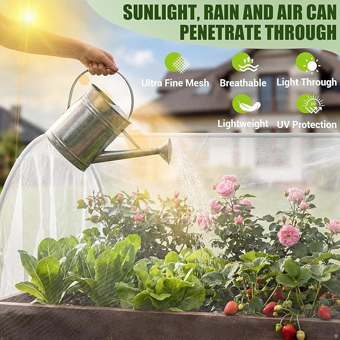 Garden Netting, Fine Mesh Insect Netting, 10x33FT, Plant Cover Raised Bed, Row Cover Makes Plants, Vegetables, Fruits, and Flowers Grow Better