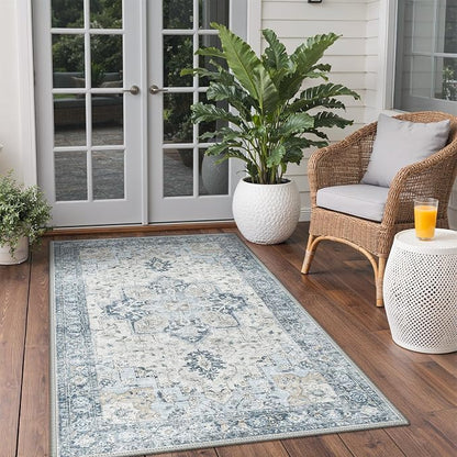 GENIMO Outdoor & Indoor Area Rug 2'x 3', Waterproof, Non-Shedding, Easy Cleaning, Boho Mat for Patio, Living Room, Balcony, Dining Room, RV, Deck, Bedroom, Camping, Outside Carpet,Blue