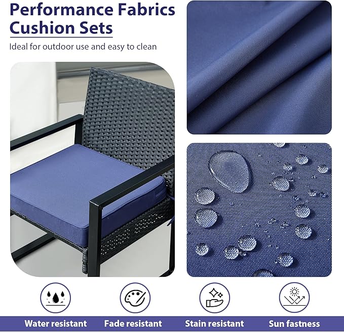 Outdoor Chair Cushions Set of 4 -Waterproof Outdoor Seat Cushions for Patio Furniture, Patio Chair Cushion with Handle and Ties, Square Out Door Chair Pads,19" x 19" x 3", Navy Blue
