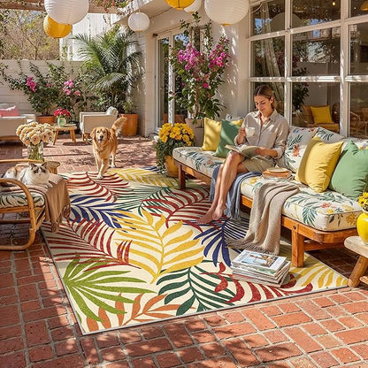 6x9 Indoor Outdoor Area Rug Washable Patio Rug Multicolored Non Slip Non Shedding Waterproof Carpet for Living Room Bedroom Porch Backyard Deck Balcony RV Camping Garden Picnic