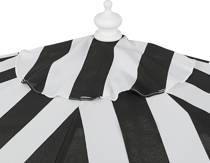 JONATHAN Y Half Umbrella UMB1201H Beverly 9 ft. Designer Classic Scalloped Fringe Market Patio with Crank, Tilt Button and UV Protection in Black/White, White Pole