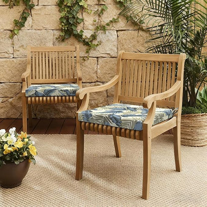 LVTXIII Outdoor Seat Cushions Seasonal Replacement Chair Cushions, Patio Chair Pads with Ties for Dining Chairs and Garden Furniture, Square Back, 19"x19"x2", 2 Pack, ‌Lush Palm Blue