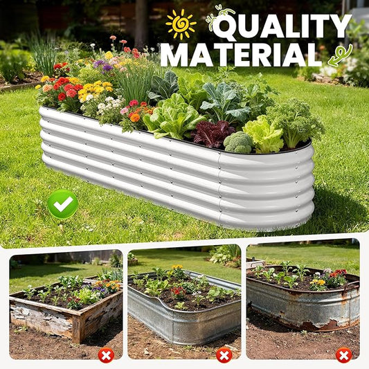 Galvanized Raised Garden Bed 8×2×1.5 FT, Round Metal Raised Garden Bed Outdoor Planter Box with Open Bottom, Rust-Resistant Steel Garden Bed for Vegetables Herbs Flowers, Easy Assembly