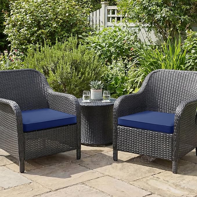 Outdoor Chair Cushions Set of 2: Waterproof & Fade Resistant Seat Cushion for Patio Furniture - 18.5 x 16 x 2 Inch Chair Pads with Ties and Hidden Zipper - Patio Chair Cushion Replacement, Navy
