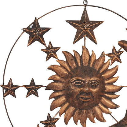 Deco 79 Metal Sun and Moon Home Wall Decor Indoor Outdoor Wall Sculpture with Stars, Wall Art 21" x 1" x 21", Bronze