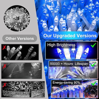 1332 LED 132ft Christmas String Lights Outdoor, 12 Modes Dimmable Curtain Lights with 296 Drops, Waterproof Fairy Lights with Timer for Bedroom Window Holiday Wedding Home Xmas Decor, Blue & White