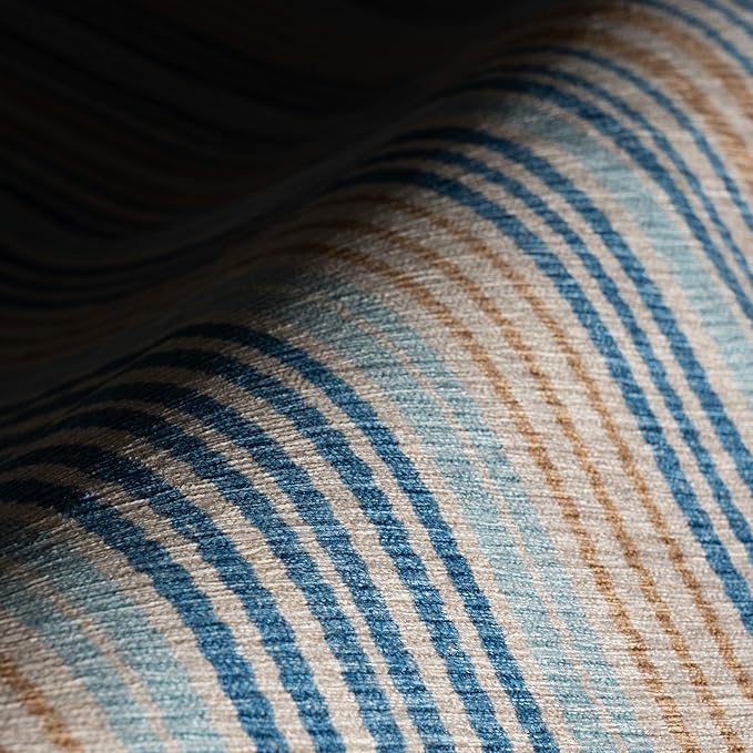 Dash & Albert Tyne Blue Machine Washable Rug, Runner-2.5 X 8 Feet, Blue/Tan Stripe Pattern