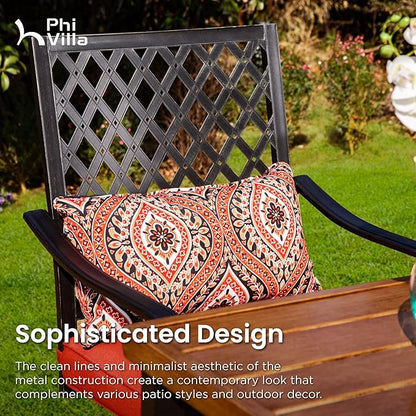 PHI VILLA Patio Bar set for 4,Outdoor Swivel Bar Chairs with Red Cushion and High Metal Bar Table,Sturdy and Strong Frame and Metal Table Top (No Umbrella Hole), High Patio Table and Chairs for Garden