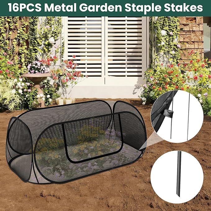 2-Pack Raised Garden Bed Covers, 45" x 22" x 17" Mesh Crop Cage, Pop-Up Plants Cover with 30% Shade Cloth for Seedlings Vegetables Fruits Flowers, Protects Against Birds Animals Pests with 16 Stakes