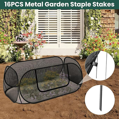 2-Pack Raised Garden Bed Covers, 45" x 22" x 17" Mesh Crop Cage, Pop-Up Plants Cover with 30% Shade Cloth for Seedlings Vegetables Fruits Flowers, Protects Against Birds Animals Pests with 16 Stakes