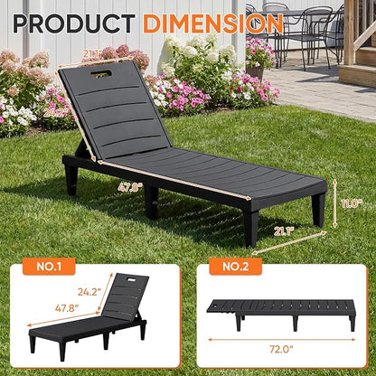 Homall Patio Chaise Lounge Chairs Set of 2, Outdoor Lightweight Lounge Chairs, 5 Position Adjustments Backrest for Outside Pool, Garden, Patio and Beach, Black